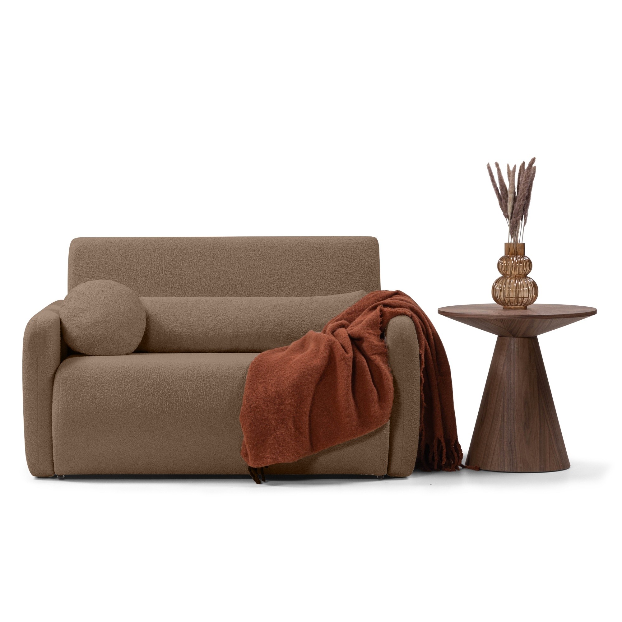 Sofa z funkcją spania i pojemnikiem Diosa, brązowa, boucle