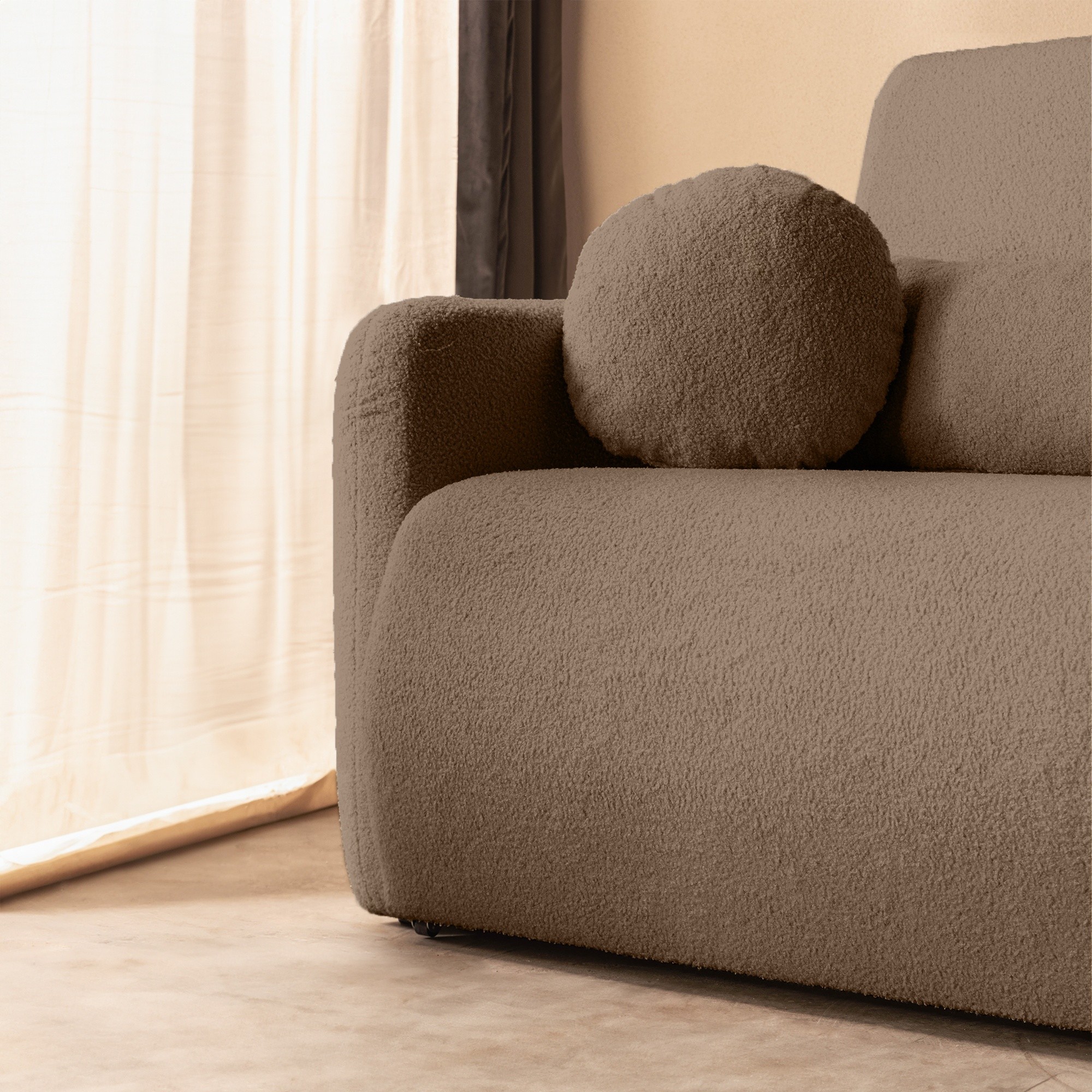 Sofa z funkcją spania i pojemnikiem Diosa, brązowa, boucle