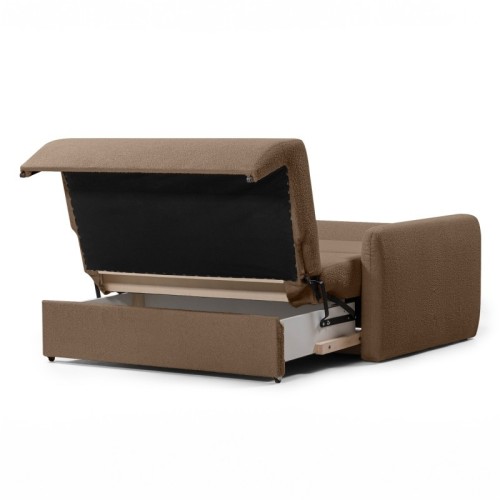 Sofa z funkcją spania i pojemnikiem Diosa, brązowa, boucle