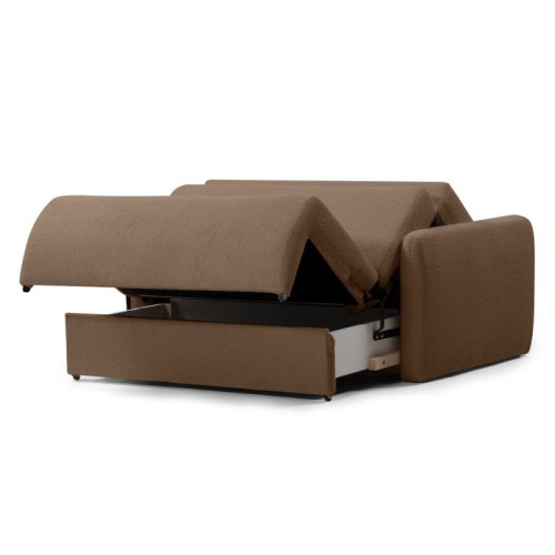 Sofa z funkcją spania i pojemnikiem Diosa, brązowa, boucle