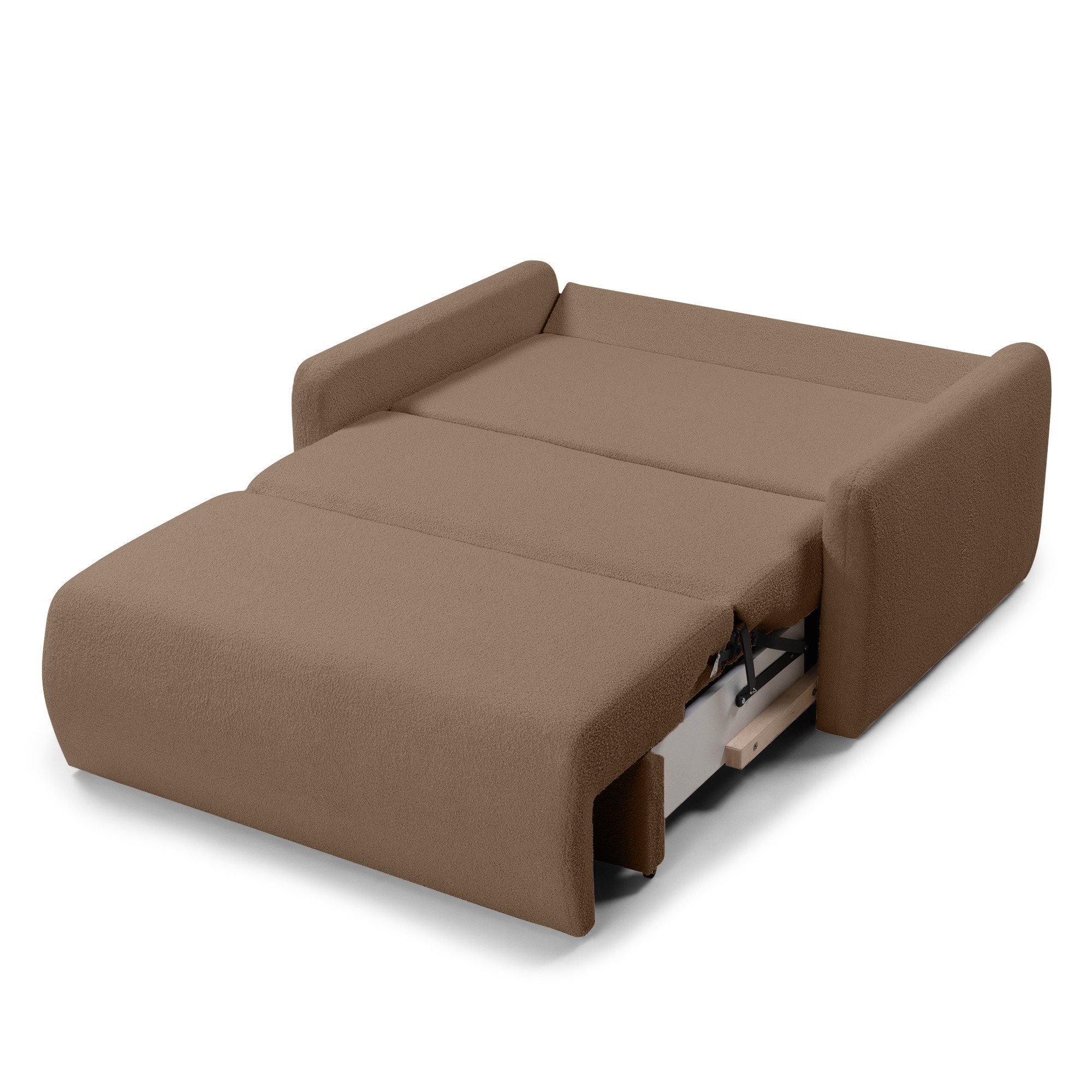 Sofa z funkcją spania i pojemnikiem Diosa, brązowa, boucle