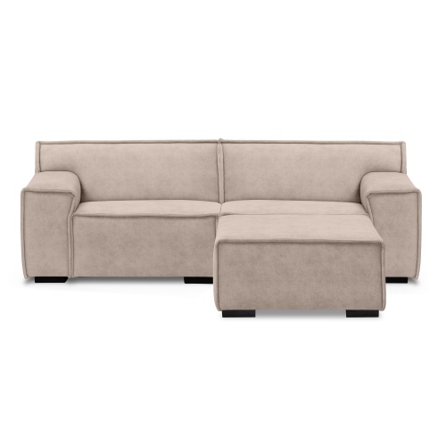 Sofa 3-osobowa z pufem Lenny modułowa, beżowa, welur
