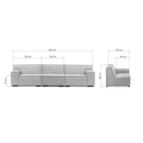 Sofa 4-osobowa Lenny modułowa, jasnoszara, welurowa