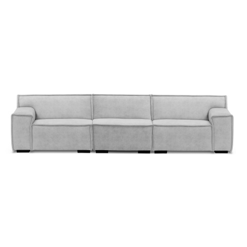 Sofa 4-osobowa z pufem Lenny modułowa, jasnoszara, welurowa