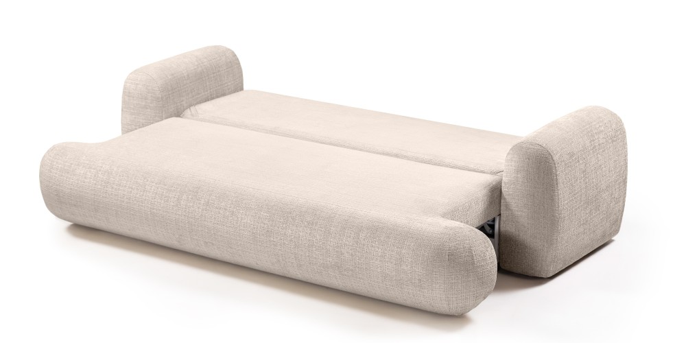 Sofa z funkcją spania i pojemnikiem Imola, beżowa, obłe kształty