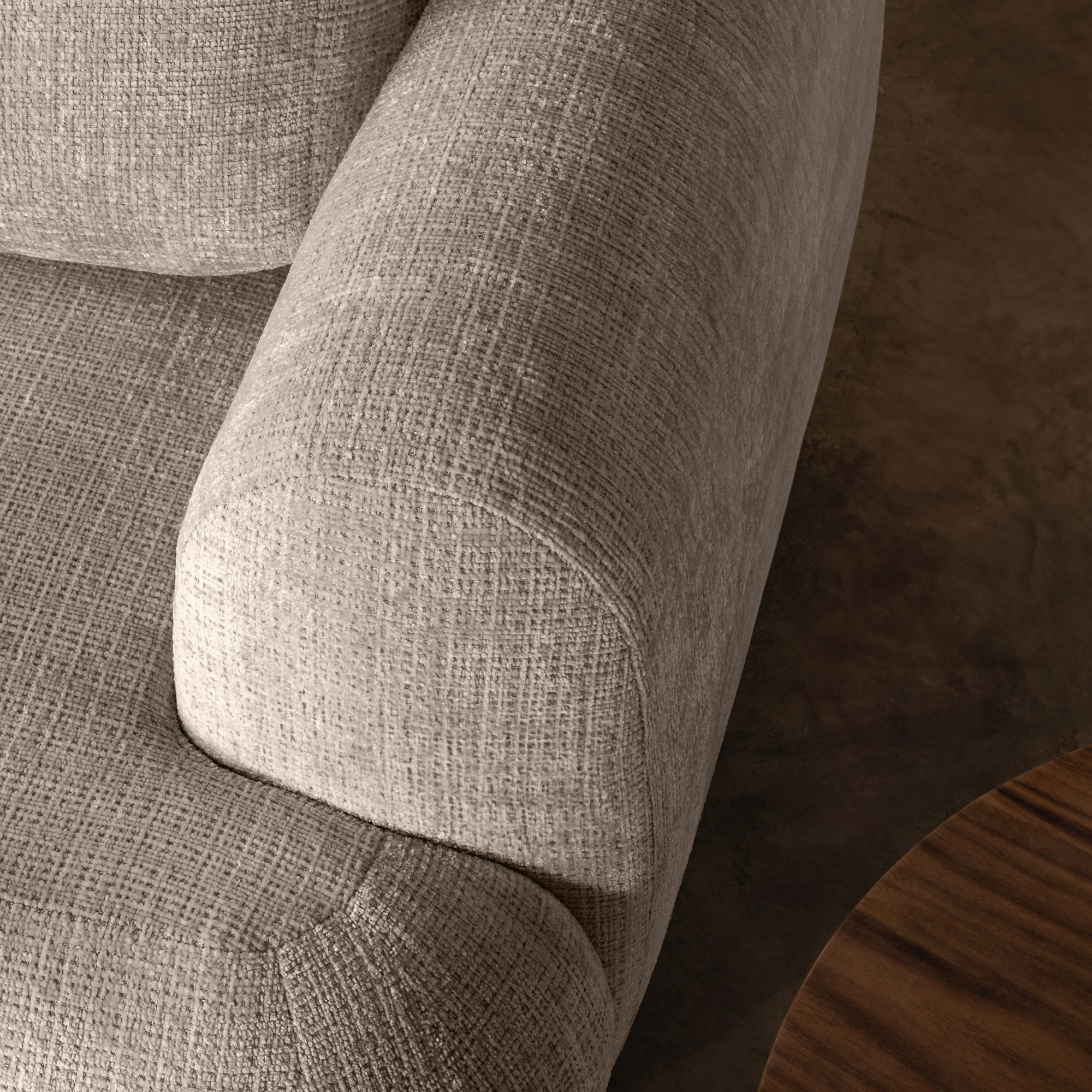 Sofa z funkcją spania i pojemnikiem Imola, beżowa, obłe kształty