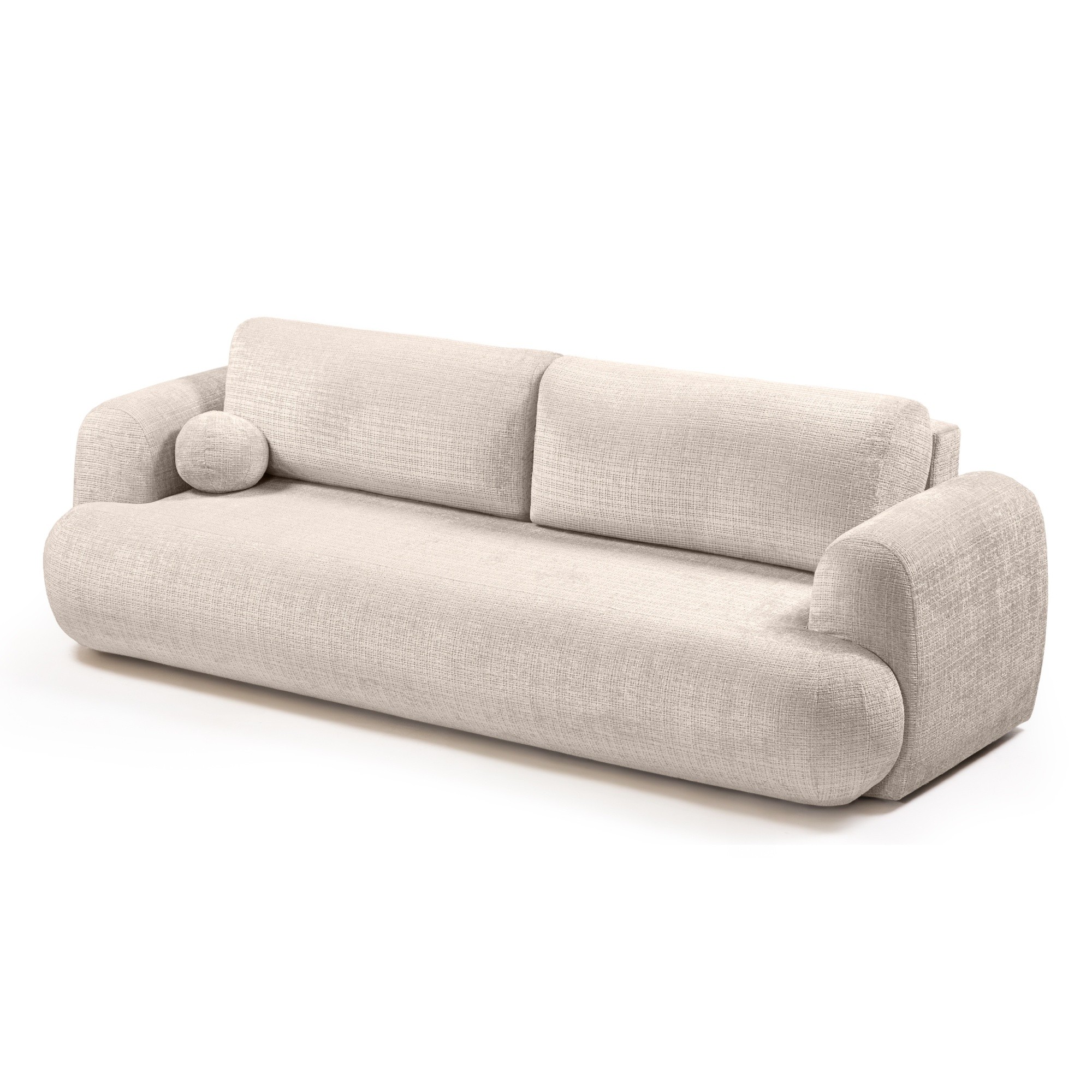 Sofa z funkcją spania i pojemnikiem Imola, beżowa, obłe kształty