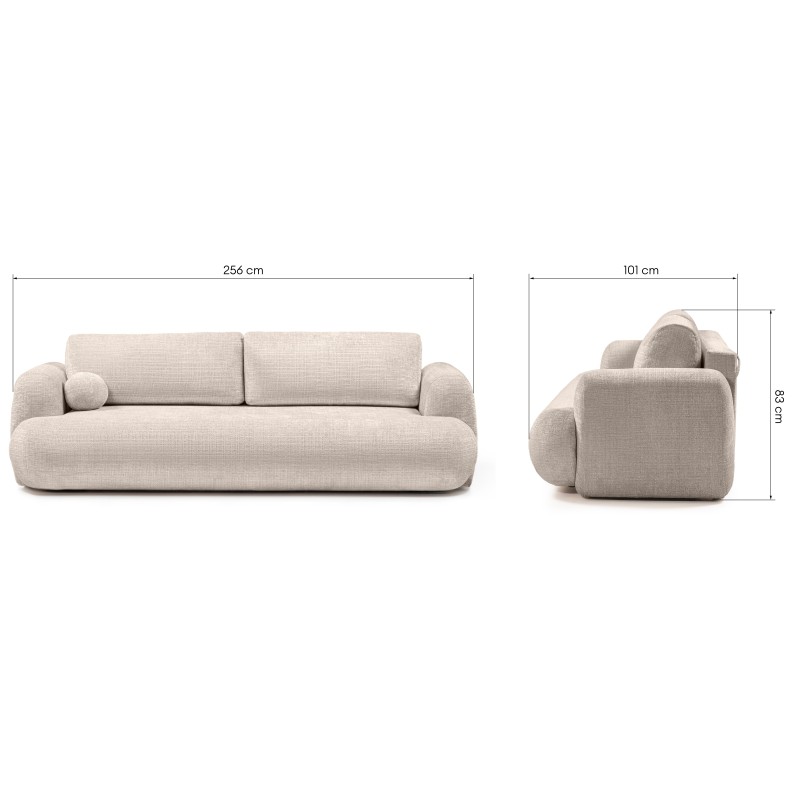 Sofa z funkcją spania i pojemnikiem Imola, beżowa, obłe kształty