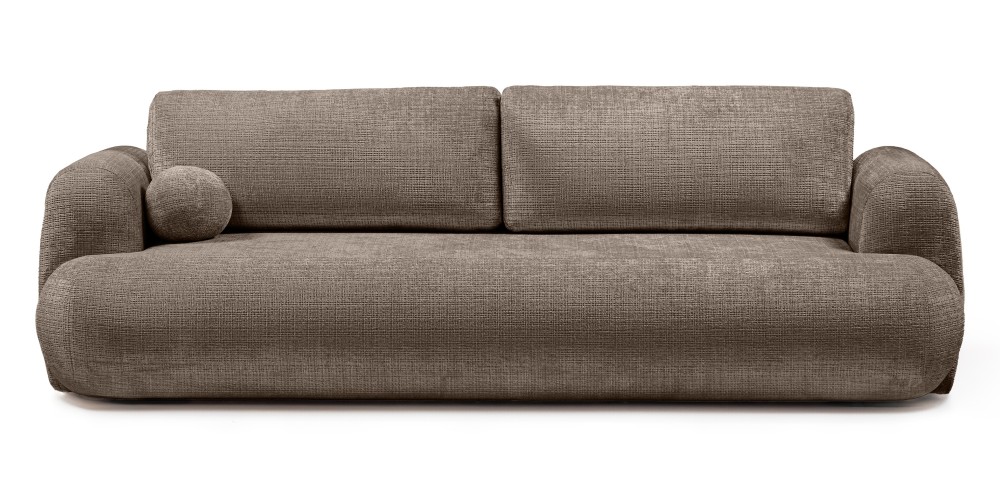 Sofa z funkcją spania i pojemnikiem Imola, brązowa, obłe kształty