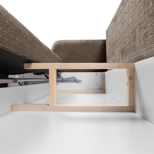 Sofa z funkcją spania i pojemnikiem Imola, brązowa, obłe kształty