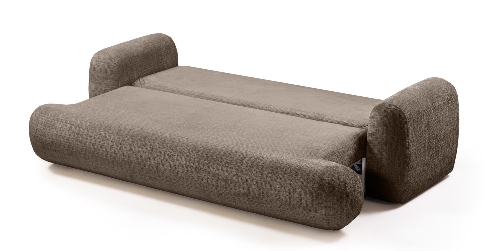 Sofa z funkcją spania i pojemnikiem Imola, brązowa, obłe kształty