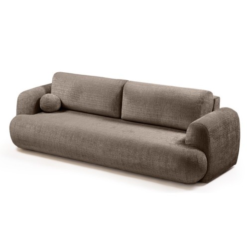 Sofa z funkcją spania i pojemnikiem Imola, brązowa, obłe kształty
