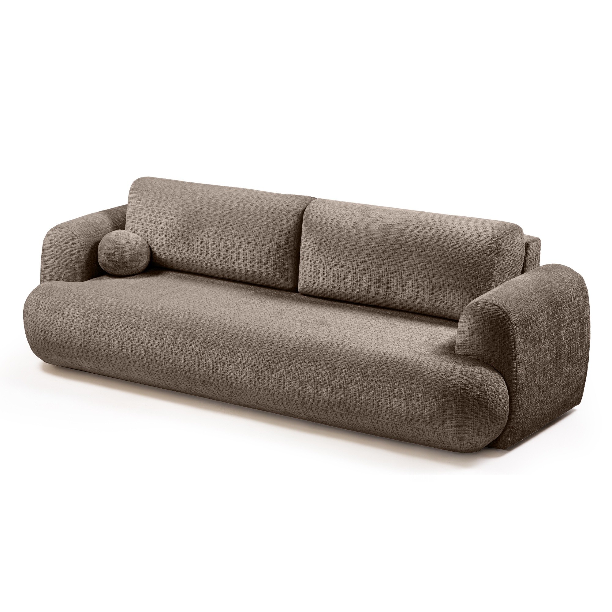 Sofa z funkcją spania i pojemnikiem Imola, brązowa, obłe kształty