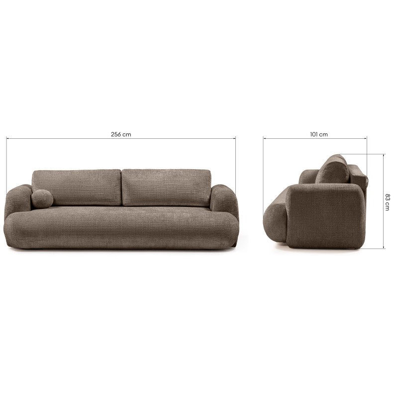 Sofa z funkcją spania i pojemnikiem Imola, brązowa, obłe kształty