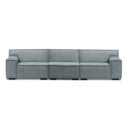 Sofa 4-osobowa z pufem Lenny modułowa, szaroniebieska, welur