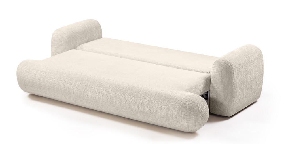 Sofa z funkcją spania i pojemnikiem Imola, jasnobeżowa, obłe kształty
