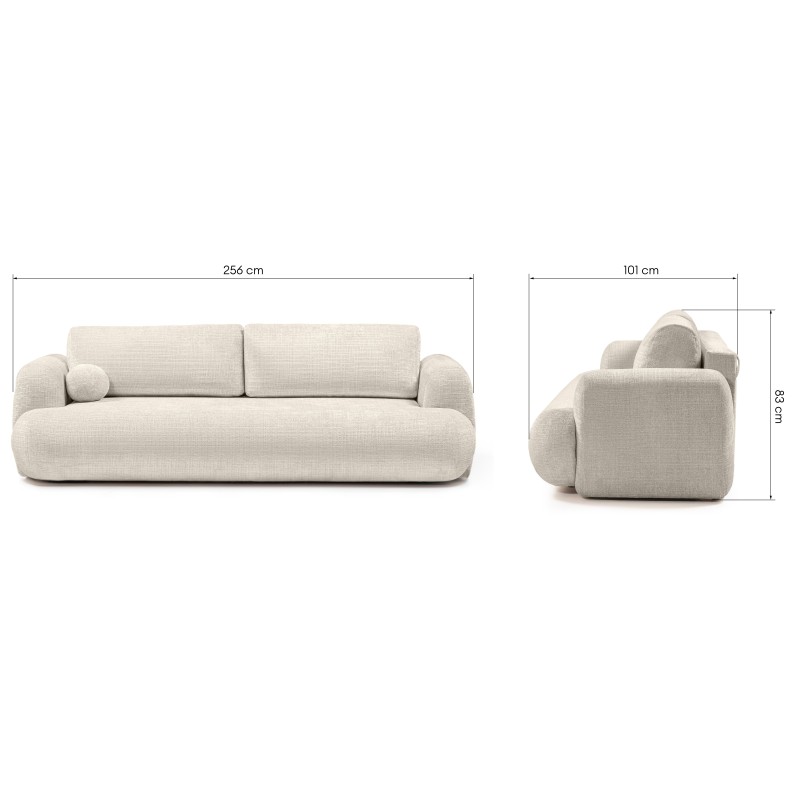 Sofa z funkcją spania i pojemnikiem Imola, jasnobeżowa, obłe kształty