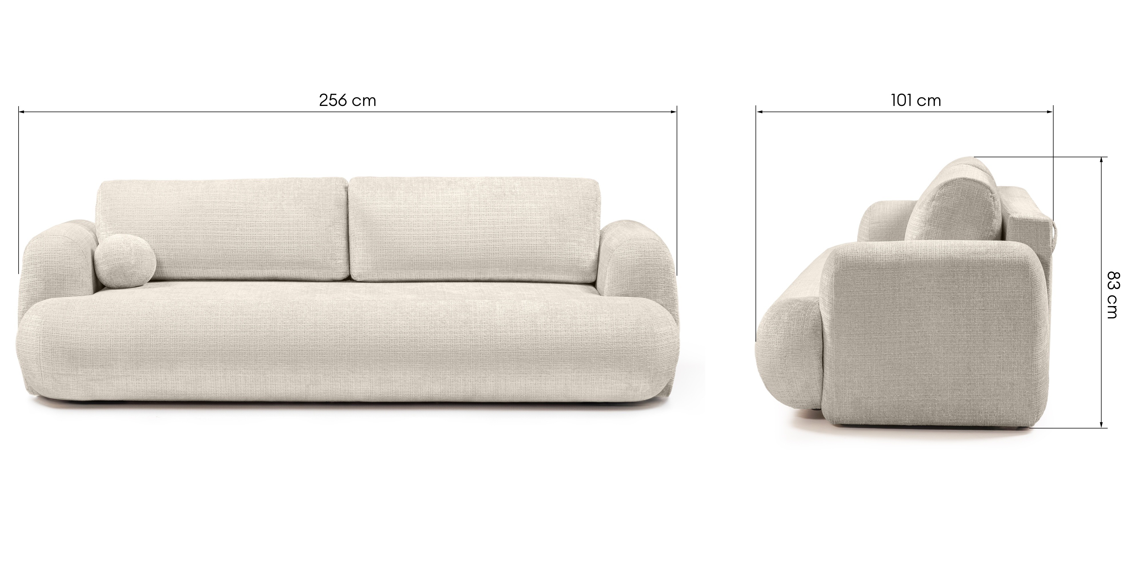 Sofa z funkcją spania i pojemnikiem Imola, jasnobeżowa, obłe kształty
