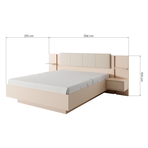 Łóżko z pojemnikiem i stolikami nocnymi Dast 160x200 cm, beżowe