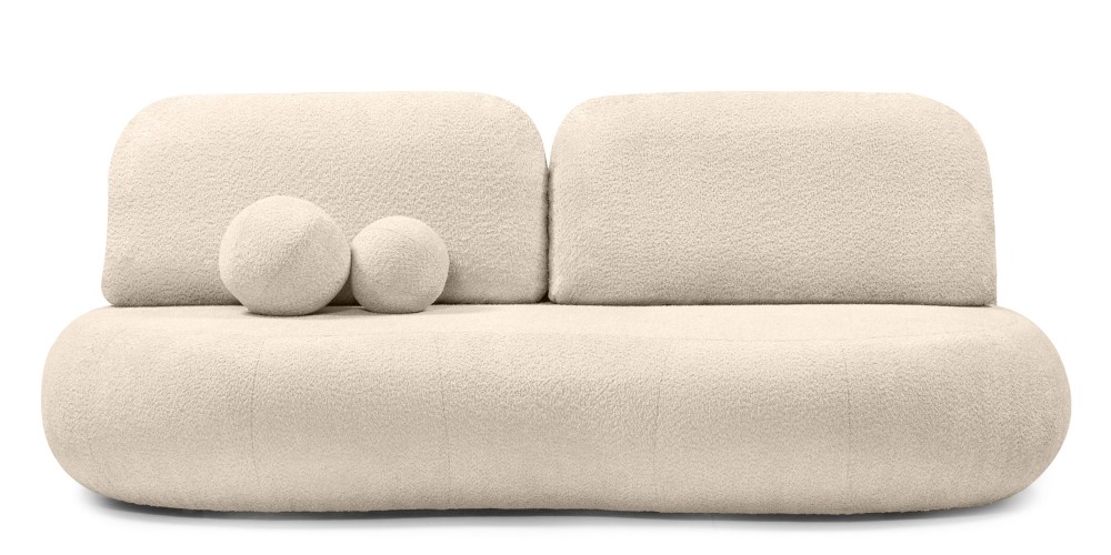 Sofa z funkcją spania i pojemnikiem Dolce, beżowa, boucle, obłe kształty