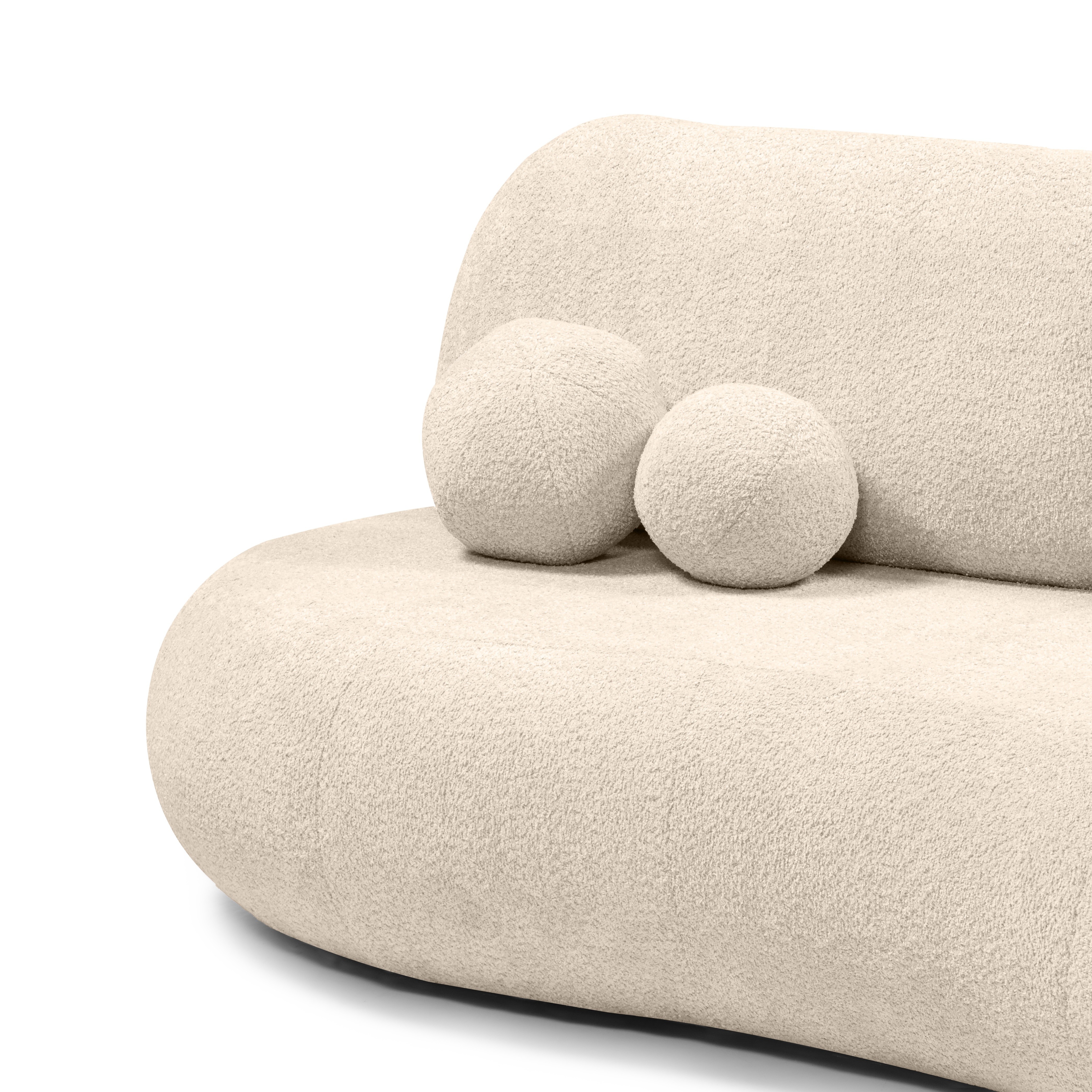 Sofa z funkcją spania i pojemnikiem Dolce, beżowa, boucle, obłe kształty
