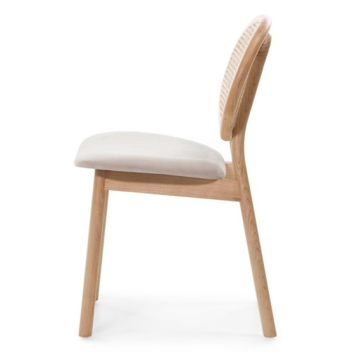 Krzesło drewniane Monet z plecionką wiedeńską, rattan, welur, naturalne/jasnobrązowe