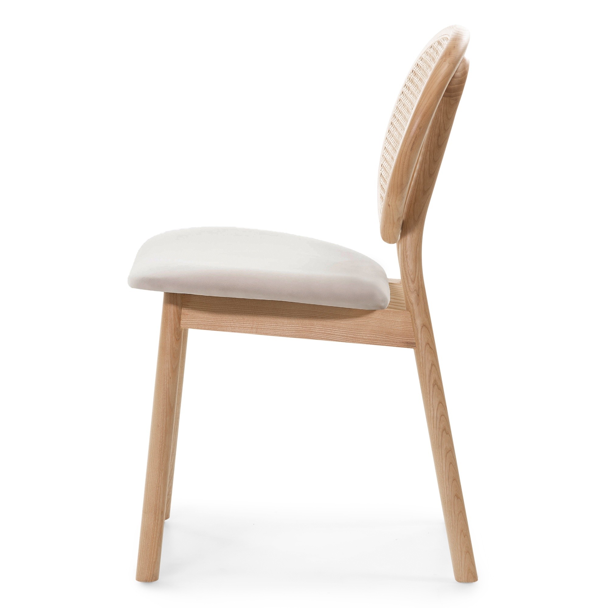 Krzesło drewniane Monet z plecionką wiedeńską, rattan, welur, naturalne/jasnobrązowe