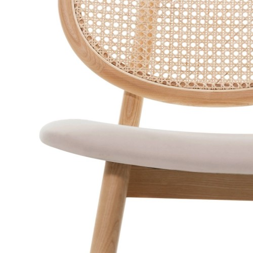 Krzesło drewniane Monet z plecionką wiedeńską, rattan, welur, naturalne/jasnobrązowe