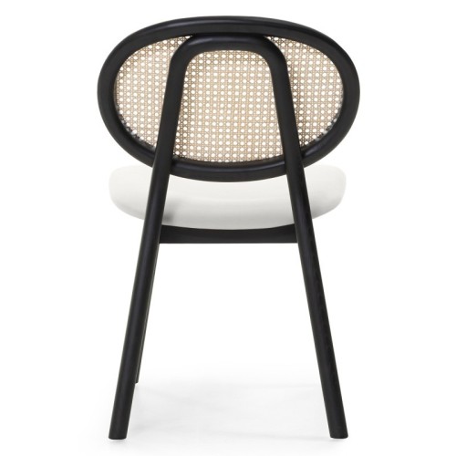 Krzesło drewniane Monet z plecionką wiedeńską, rattan, welur, czarne/ecru