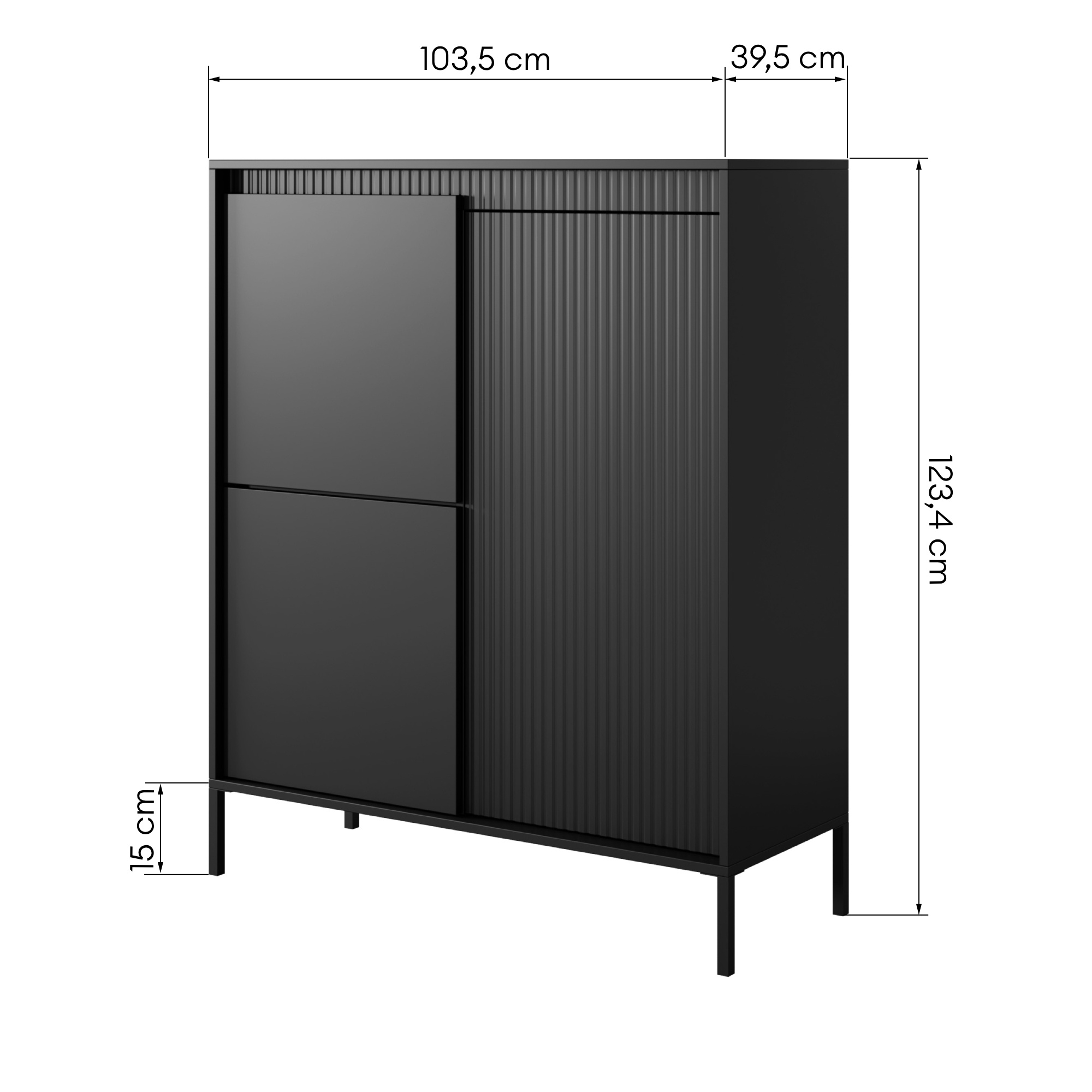 Komoda trzydrzwiowa z lamelami Gavin, czarna