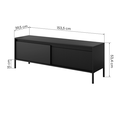 Szafka RTV Gavin, 153,5 cm, lamele, czarna