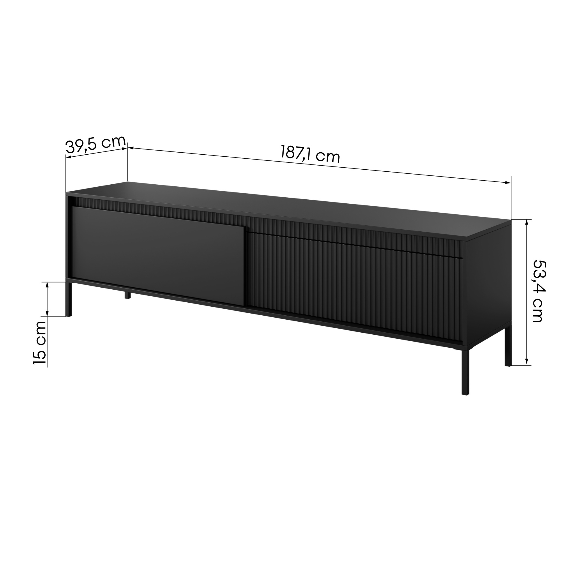 Szafka RTV Gavin, 187 cm, lamele, czarna