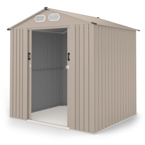 Domek ogrodowy Bob l z dwuspadowym dachem, 185x157 cm, 2,67 m², metalowy, beżowy