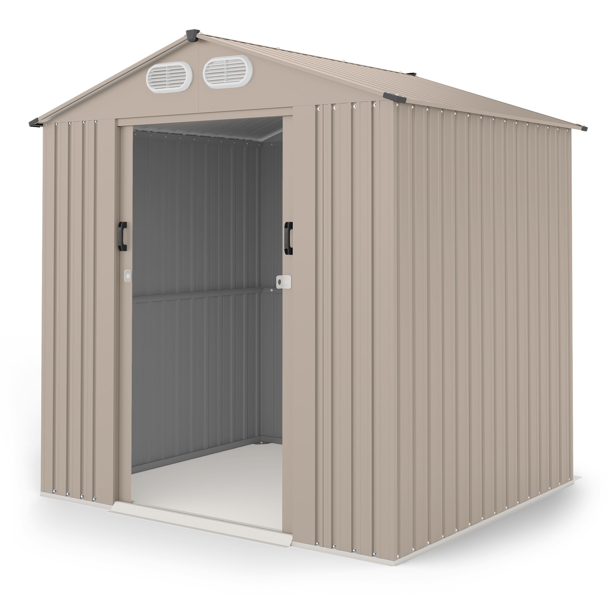 Domek ogrodowy Bob l z dwuspadowym dachem, 185x157 cm, 2,67 m², metalowy, beżowy