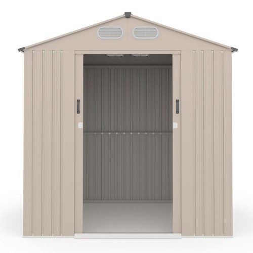 Domek ogrodowy Bob l z dwuspadowym dachem, 185x157 cm, 2,67 m², metalowy, beżowy