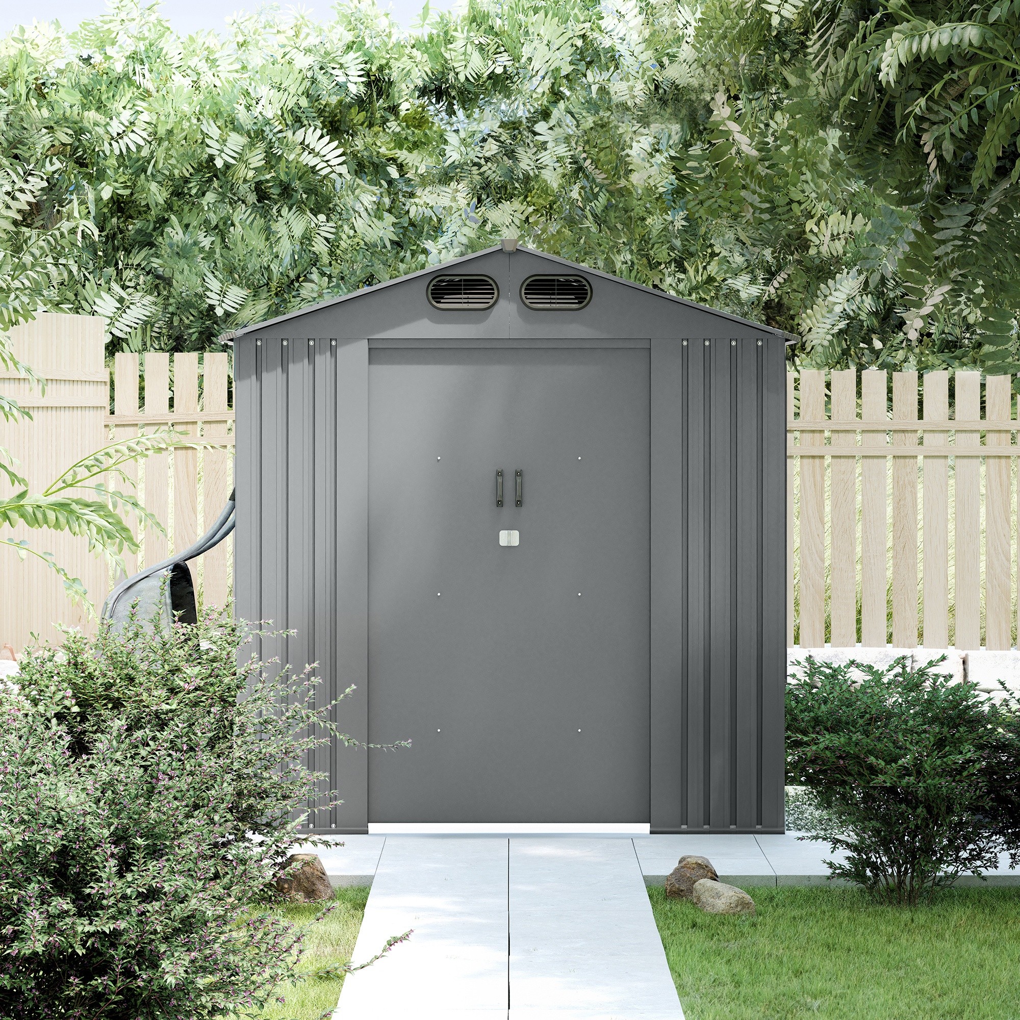 Domek ogrodowy Bob l z dwuspadowym dachem, 185x157 cm, 2,67 m², metalowy, antracytowy