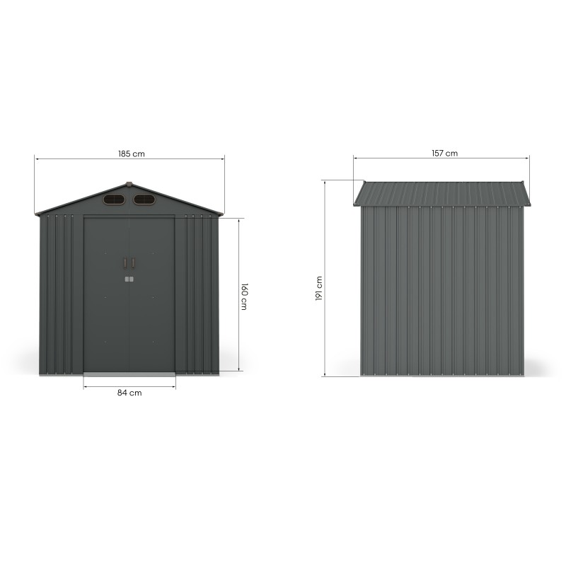 Domek ogrodowy Bob l z dwuspadowym dachem, 185x157 cm, 2,67 m², metalowy, antracytowy