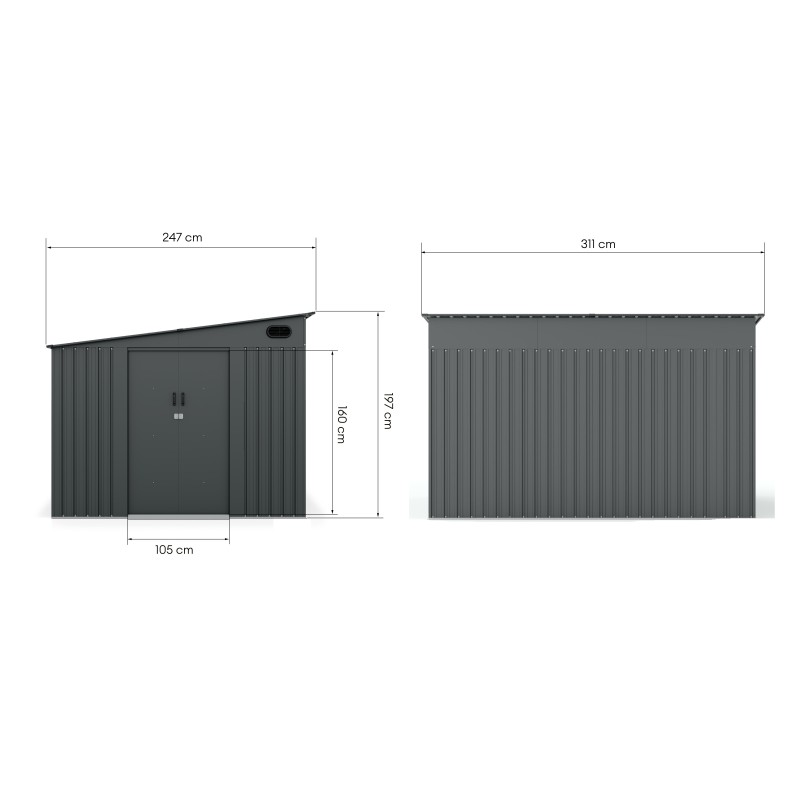 Domek ogrodowy George ll z jednospadowym dachem, 247x311 cm, 7,19 m², metalowy, antracytowy