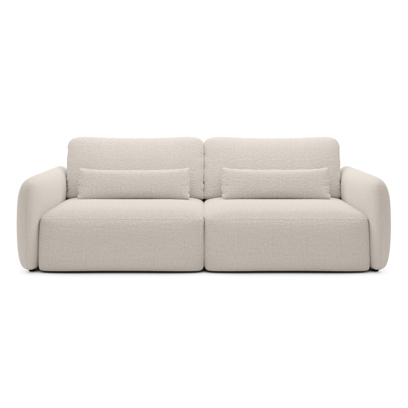Sofa rozkładana Mossa jasnobeżowa z pojemnikiem, obłe kształty