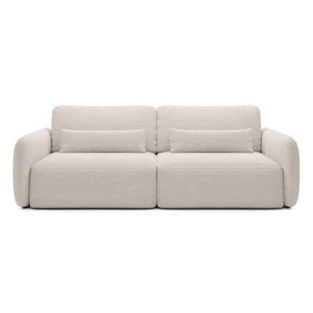 Sofa rozkładana Mossa jasnobeżowa z pojemnikiem obły kształt