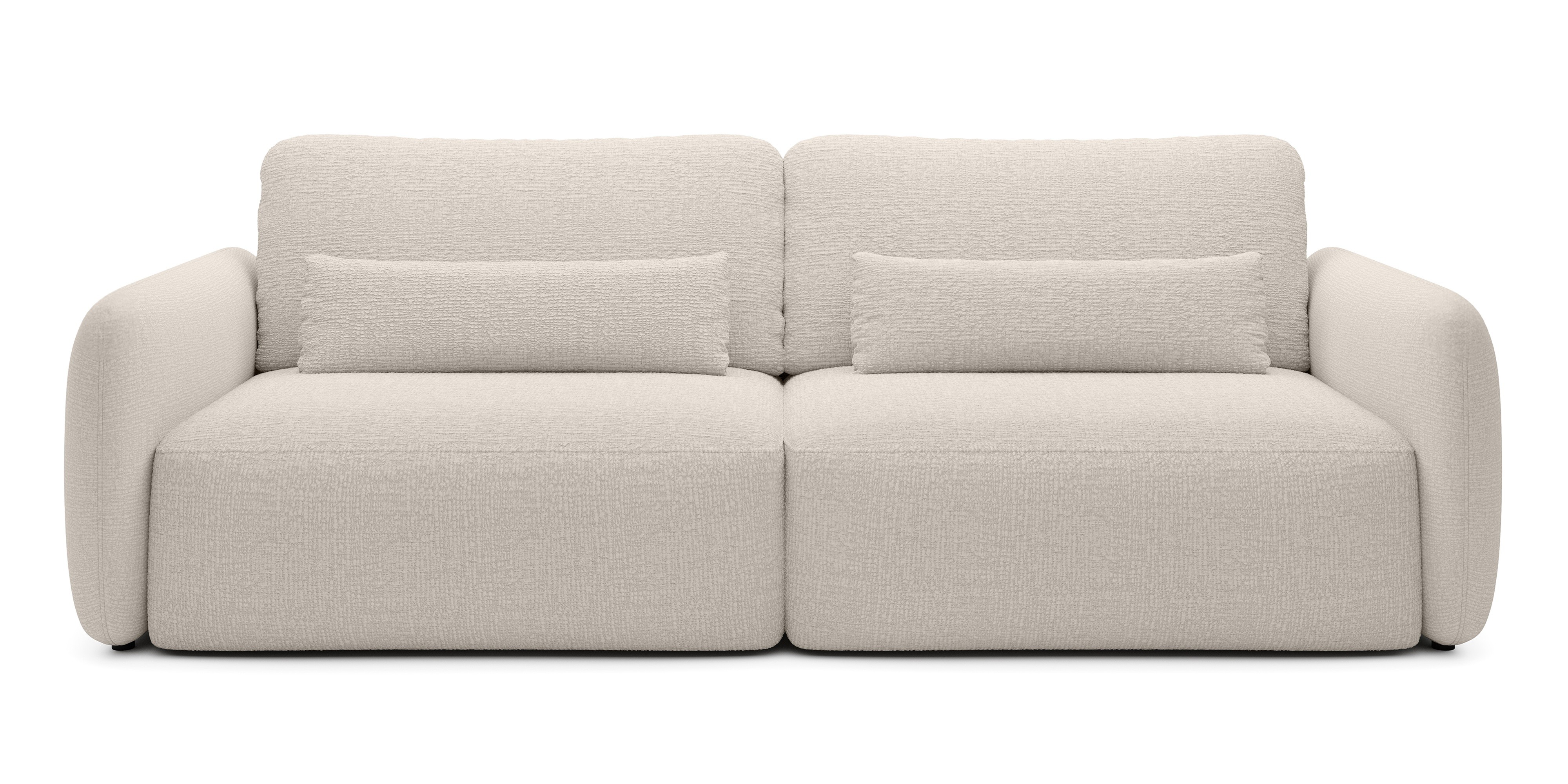 Sofa rozkładana Mossa jasnobeżowa z pojemnikiem, obłe kształty