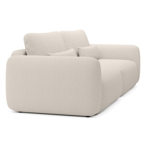 Sofa rozkładana Mossa jasnobeżowa z pojemnikiem, obłe kształty