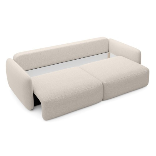 Sofa rozkładana Mossa jasnobeżowa z pojemnikiem, obłe kształty