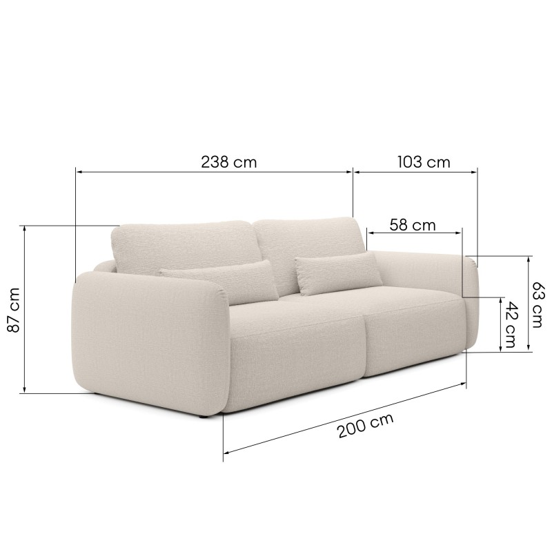 Sofa rozkładana Mossa jasnobeżowa z pojemnikiem, obłe kształty