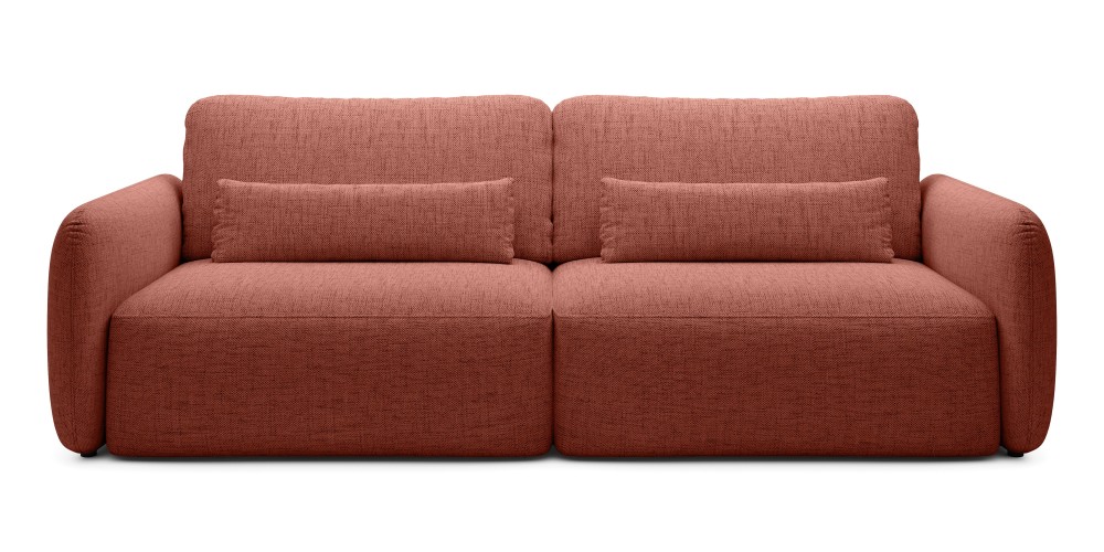 Sofa rozkładana Mossa z pojemnikiem, obłe kształty, terakota