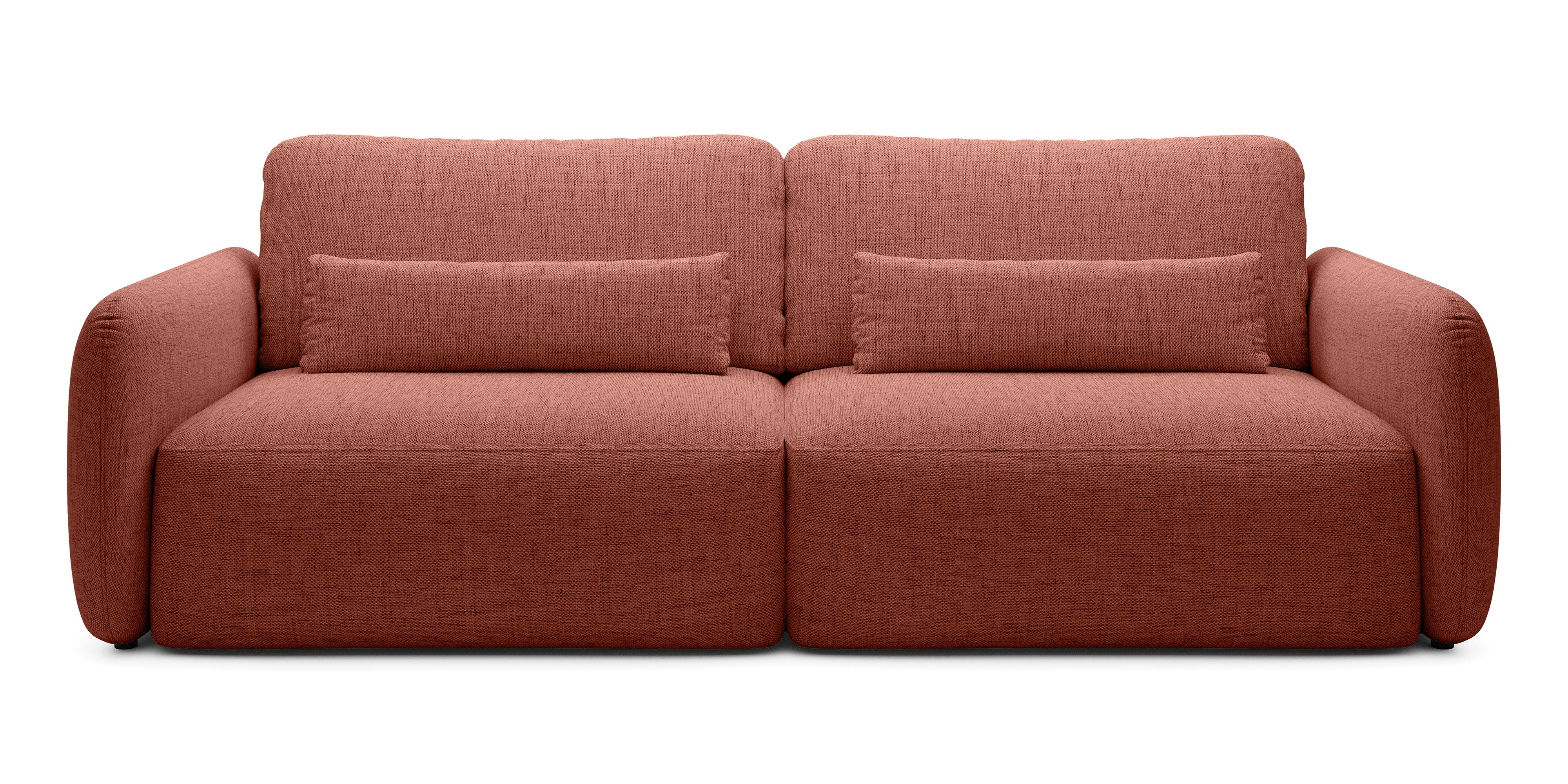 Sofa rozkładana Mossa z pojemnikiem, obłe kształty, terakota