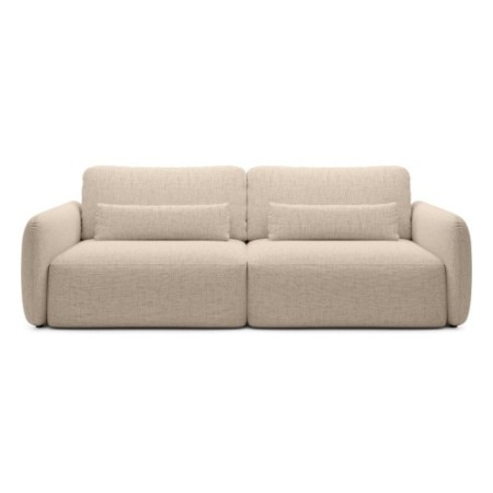 Sofa rozkładana Mossa z pojemnikiem, beżowa, obłe kształty
