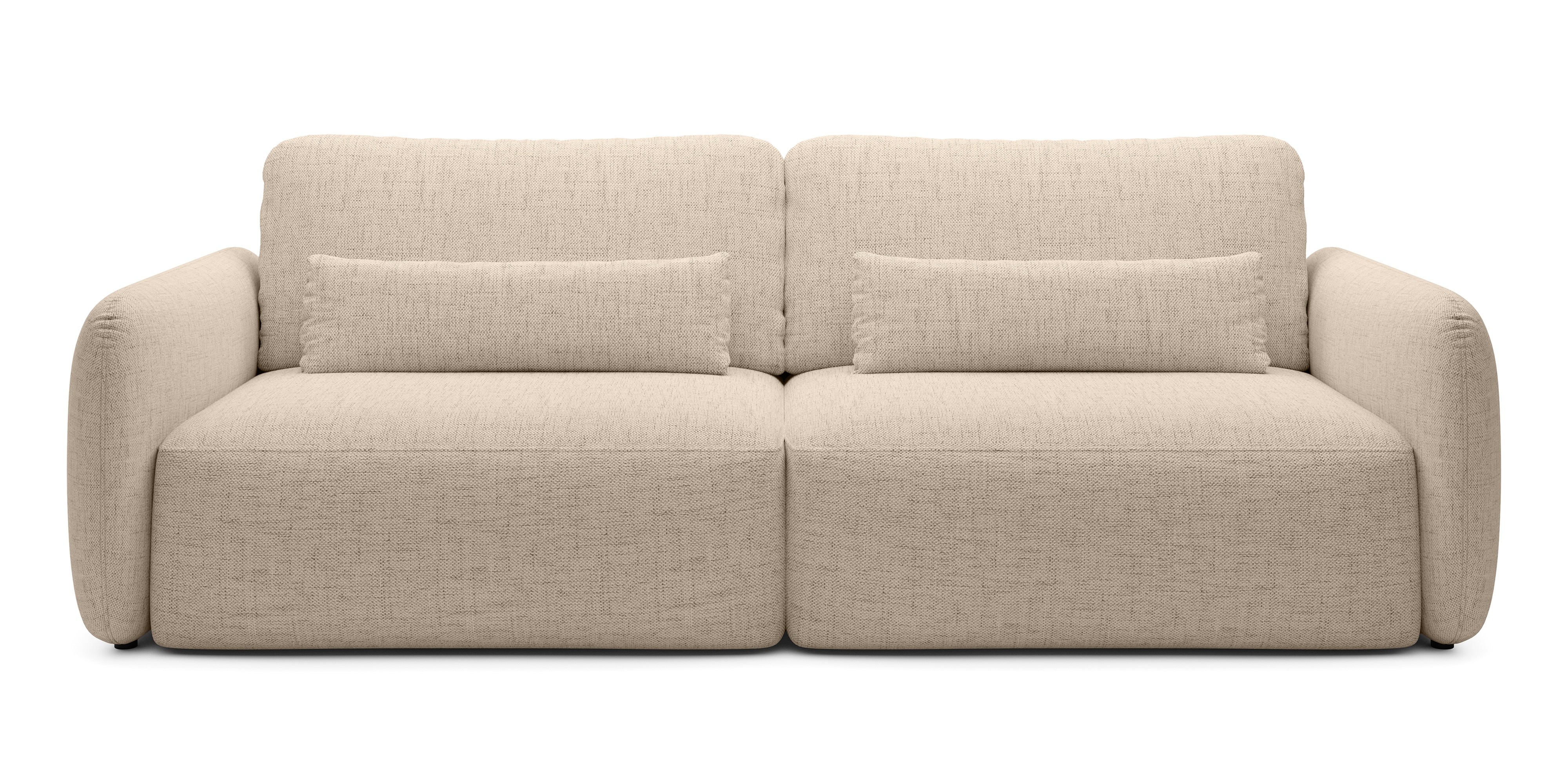 Sofa rozkładana Mossa z pojemnikiem, beżowa, obłe kształty