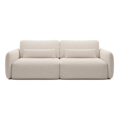 Sofa rozkładana Mossa z pojemnikiem, jasnobeżowa, obła