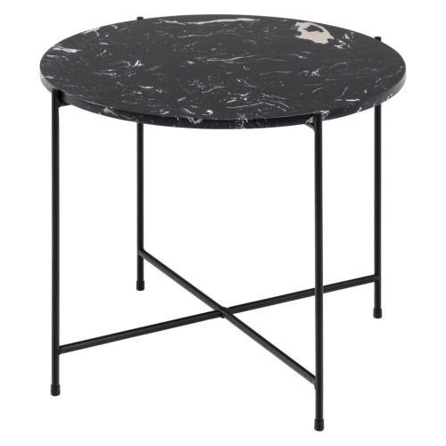 Okrągły stolik kawowy Avila w dekorze marmuru, czarny